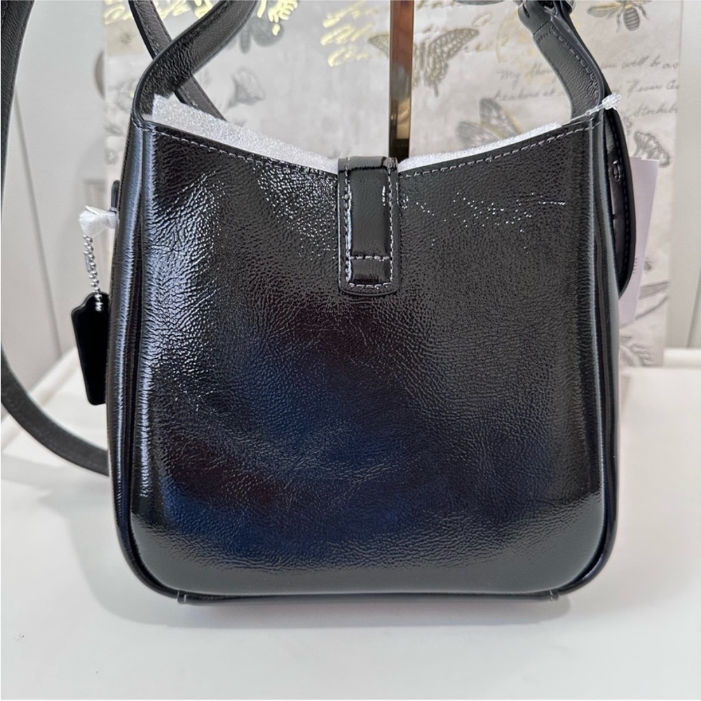 Coach Mini Hadley Crinkle Black Patent Leather Crossbody Bag Silver NWT - Picture 8 of 11